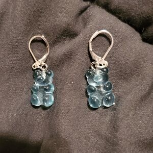 Blue Gummy Bear silver dangle earrings